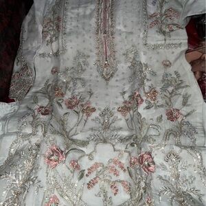 Pastel Blue Embroidered Floral 3 Piece Set